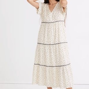 Madewell Rickrack Short-Sleeve Tiered Midi Dress in Spring Fling